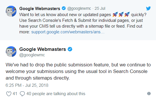 谷歌已删除URL提交工具的公共版本，任何人无法再提交任何链接！