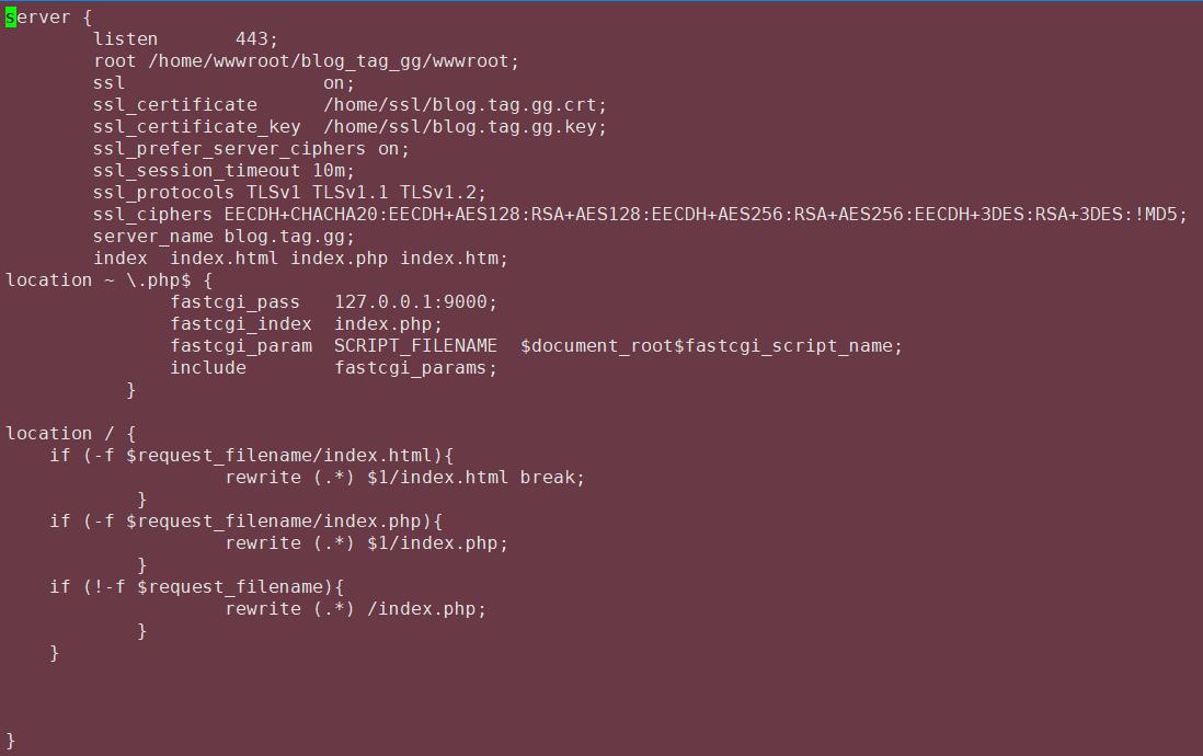 一段简单完整的Nginx下部署SSL+支持PHP+WordPress伪静态的代码