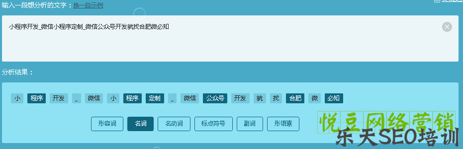 腾讯分词工具显示的结果