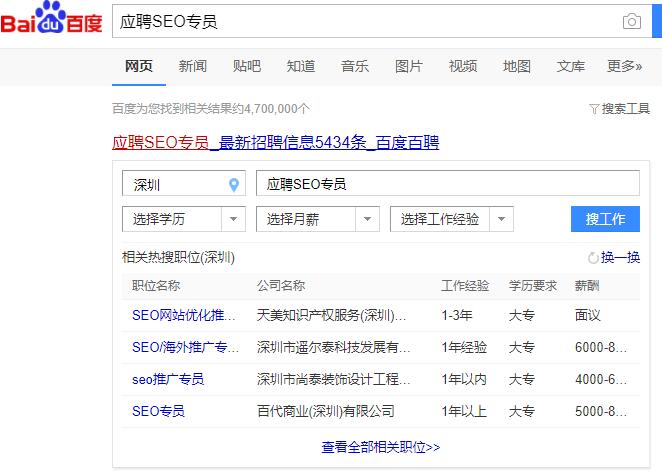 应聘SEO专员工作岗位